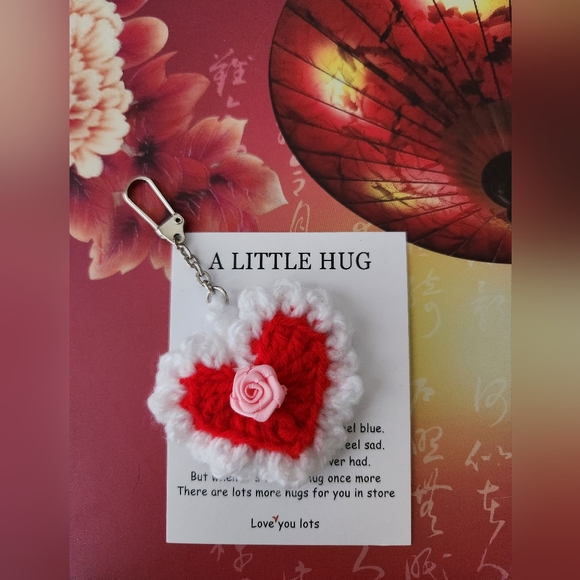 2/$20 Handmade Crochet Heart and Rose Keychain / Pocket Hug - Picture 4 of 4